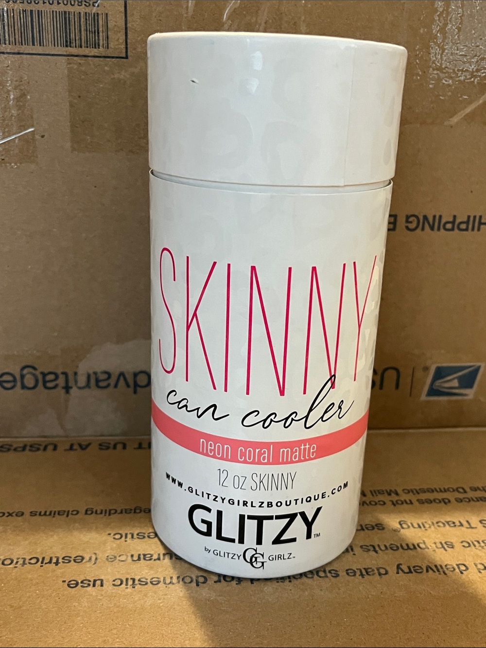 Gliztzy Skinny Can Cooler-Neon Coral Matte